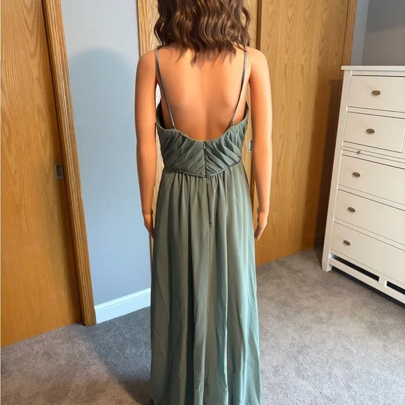 SORELLA VITA Dusty Sage Spaghetti Strap A-Line Gown - Picture 2 of 3